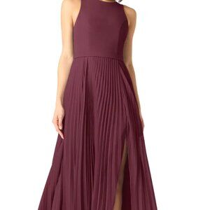Azazie Lindie A-Line Scoop Pleated Chiffon Dress in Cabernet, Size A8 (US8)